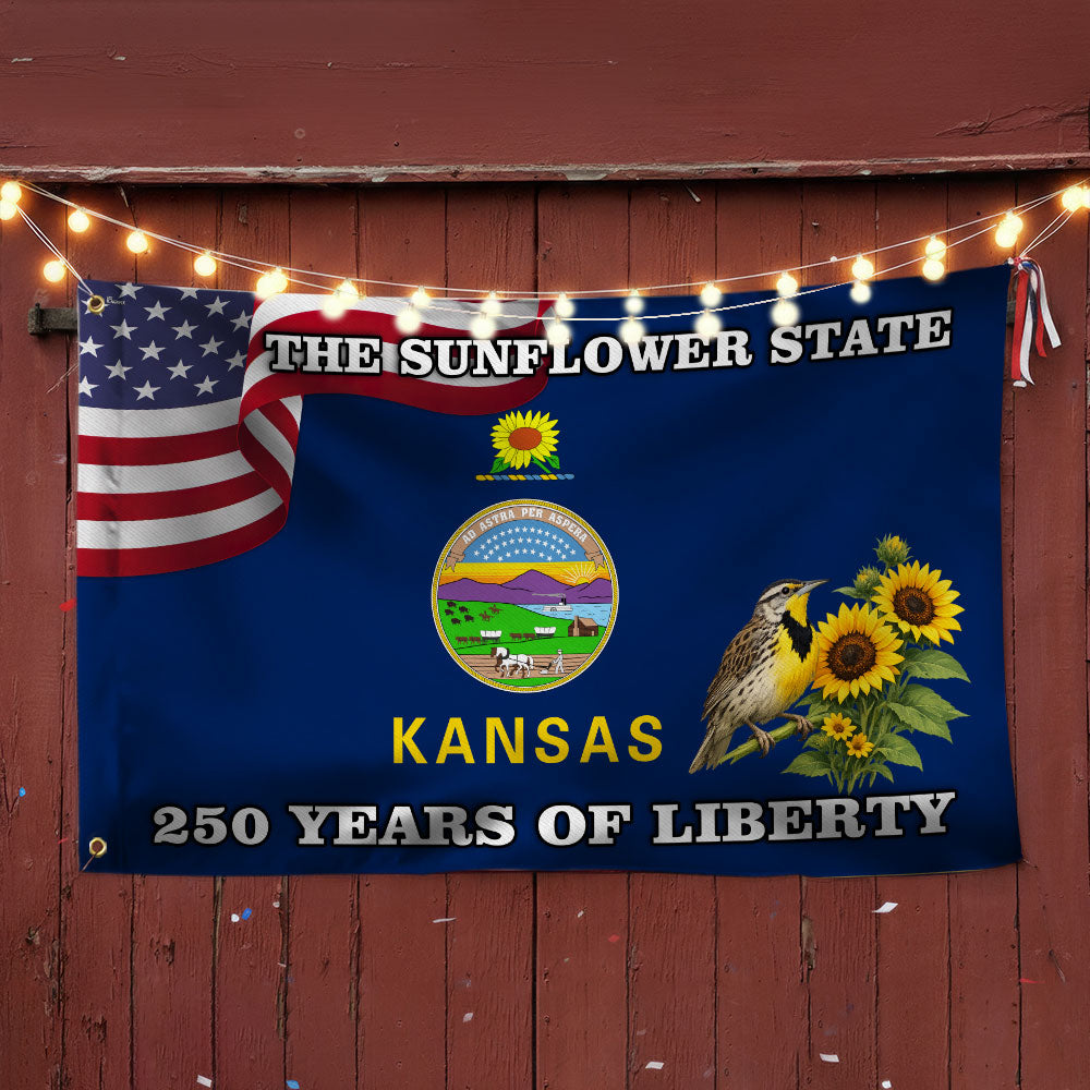 Kansas State Flag, 250 Years of Liberty The Sunflower State Grommet Flag