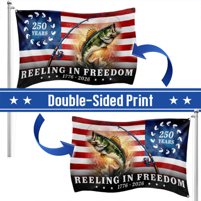 Bass Fish Flag, 250 Years Reeling in Freedom Grommet Flag
