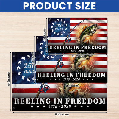 Bass Fish Flag, 250 Years Reeling in Freedom Grommet Flag