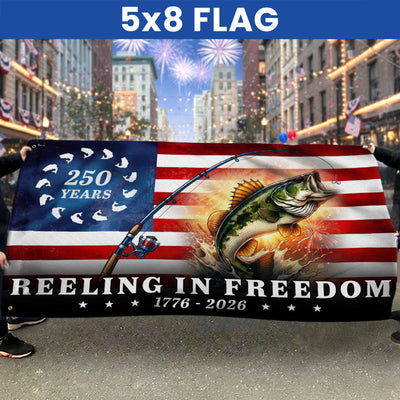 Bass Fish Flag, 250 Years Reeling in Freedom Grommet Flag