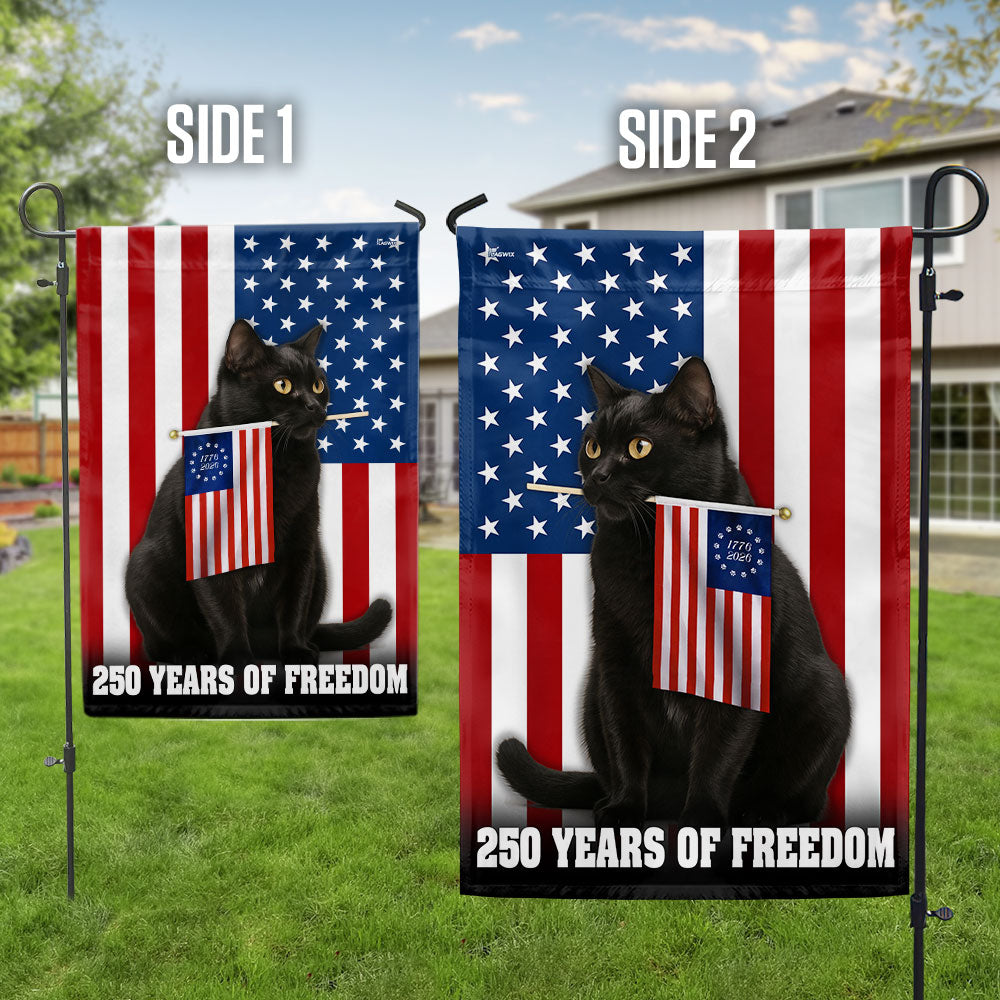 250 Years of Freedom Flag, Patriotic Black Cat American Flag