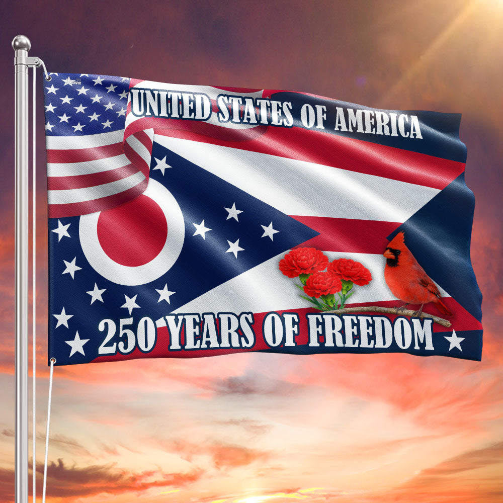 Ohio Flag, 250 Years of America Ohio State US Grommet Flag