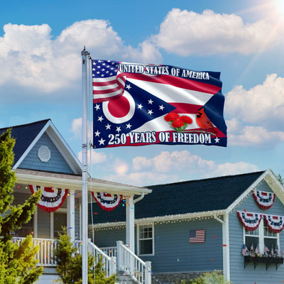 Ohio Flag, 250 Years of America Ohio State US Grommet Flag