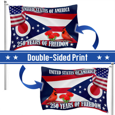 Ohio Flag, 250 Years of America Ohio State US Grommet Flag