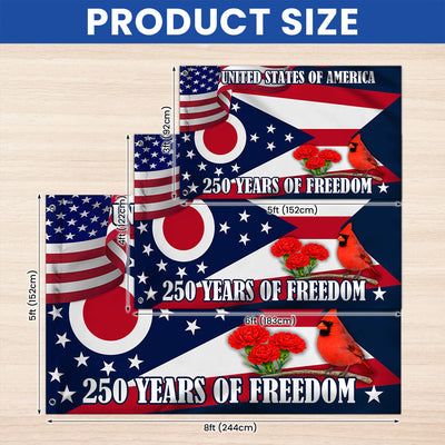 Ohio Flag, 250 Years of America Ohio State US Grommet Flag