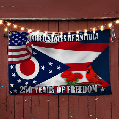 Ohio Flag, 250 Years of America Ohio State US Grommet Flag