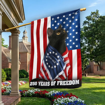 250 Years of Freedom Flag, 1776 2026 Black Cat Wrapped in Glory US Flag