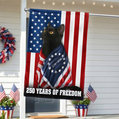 250 Years of Freedom Flag, 1776 2026 Black Cat Wrapped in Glory US Flag