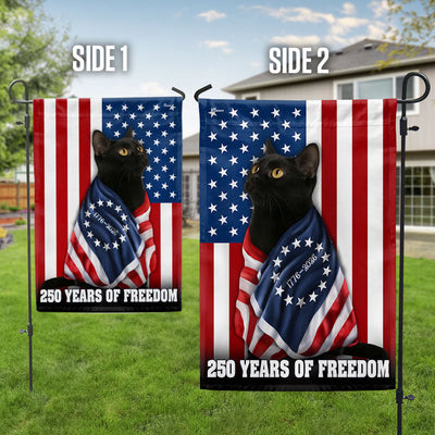 250 Years of Freedom Flag, 1776 2026 Black Cat Wrapped in Glory US Flag