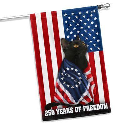 250 Years of Freedom Flag, 1776 2026 Black Cat Wrapped in Glory US Flag