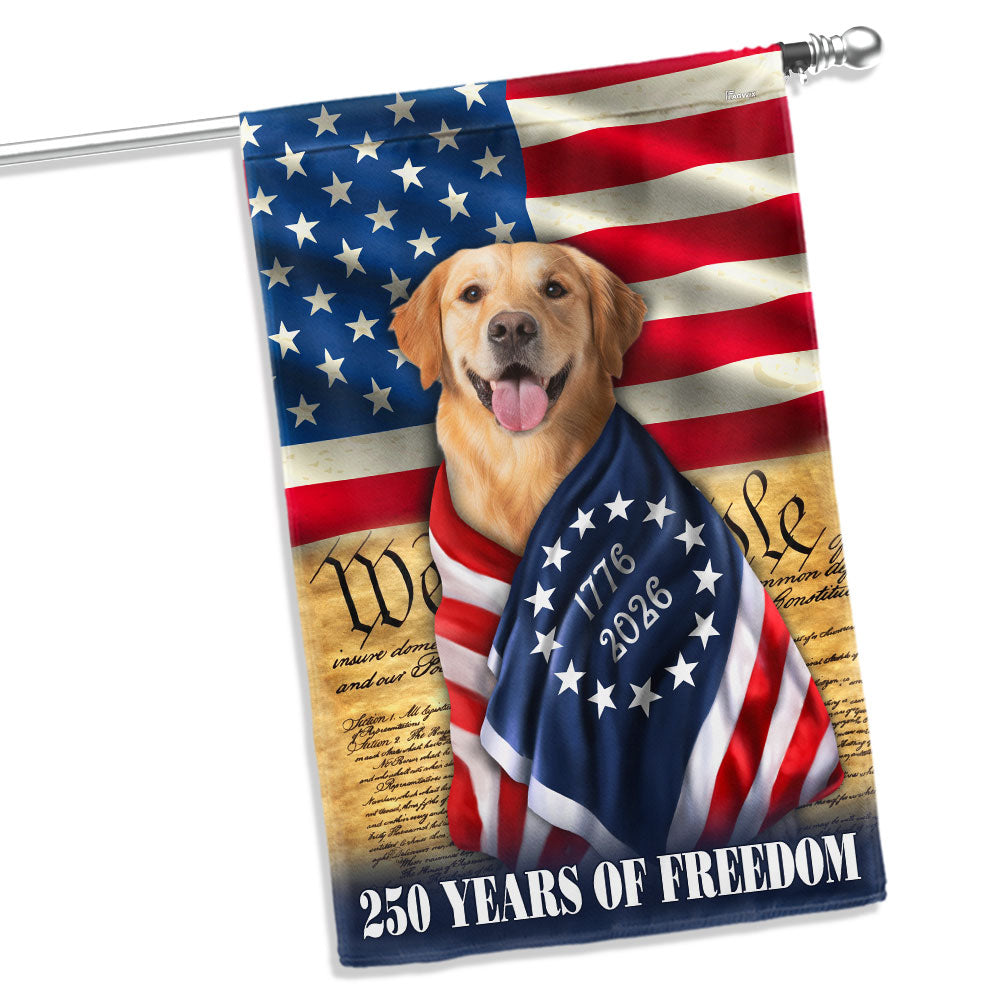 250 Years of Freedom Flag, Golden Retriever Wrapped in Glory US Flag