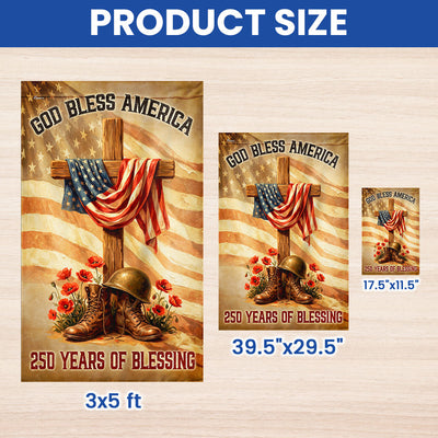250 Years of Blessing Flag, Memorial Day Patriotic Cross American Flag