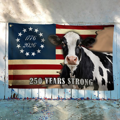 250 Years Strong Dairy Cow American Grommet Flag for Farm Patriotic Decor