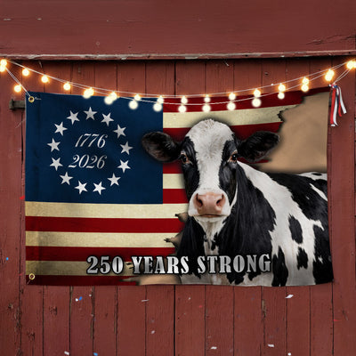 250 Years Strong Dairy Cow American Grommet Flag for Farm Patriotic Decor