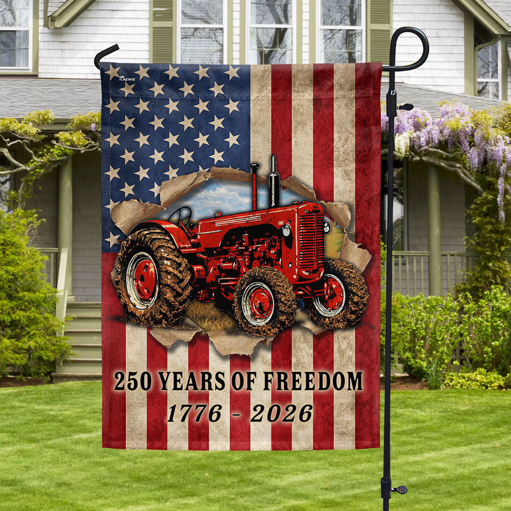 Tractor Farmer Flag, 250 Years of Freedom Red Tractor US Flag