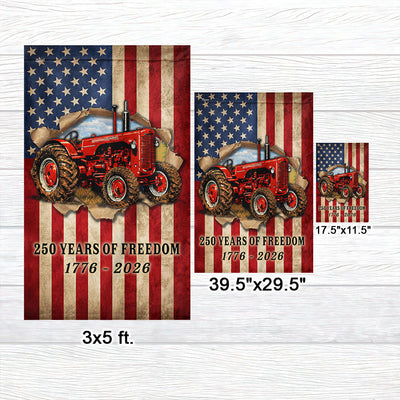 Tractor Farmer Flag, 250 Years of Freedom Red Tractor US Flag