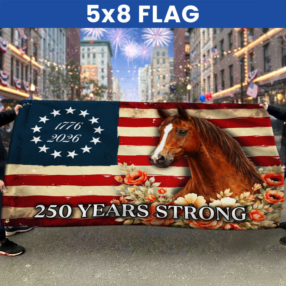 Horse American Grommet Flag, 250 Years Strong Horse Farmhouse Decor