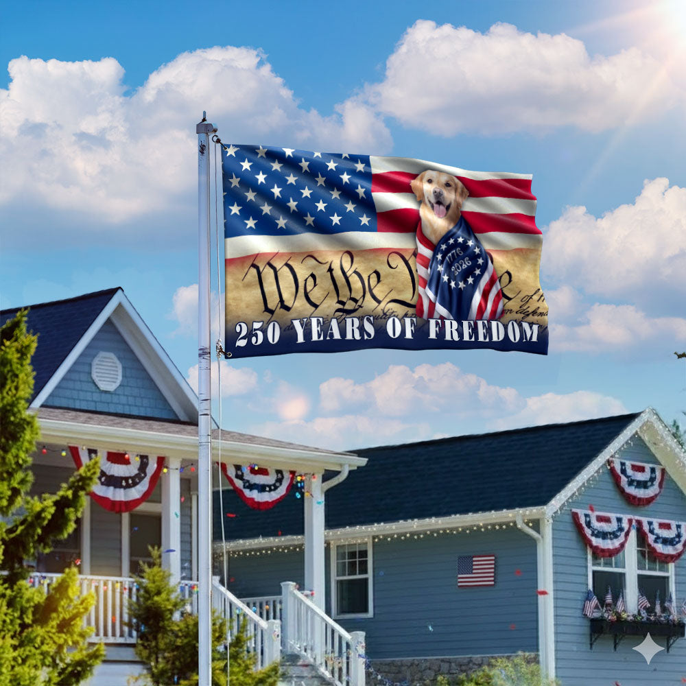 Patriotic Dog US Flag, 250 Years of Freedom We The People Grommet Flag