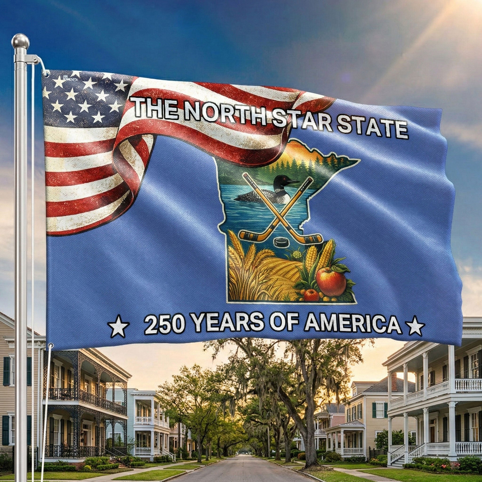 250 Years of America Flag, The North Star State Minnesota Grommet Flag