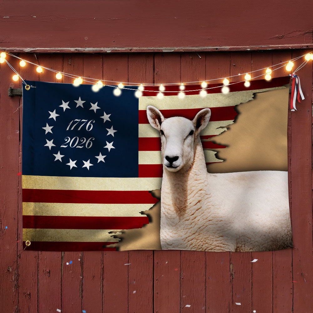 Patriotic Sheep Flag, 1776 2026 Sheep Farmer Farm Life Grommet Flag
