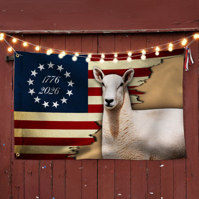 Patriotic Sheep Flag, 1776 2026 Sheep Farmer Farm Life Grommet Flag