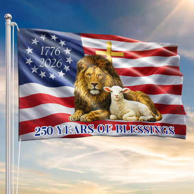 250 Years of Blessings American Grommet Flag,  Jewish The Lamb And Lion of Judah Decor