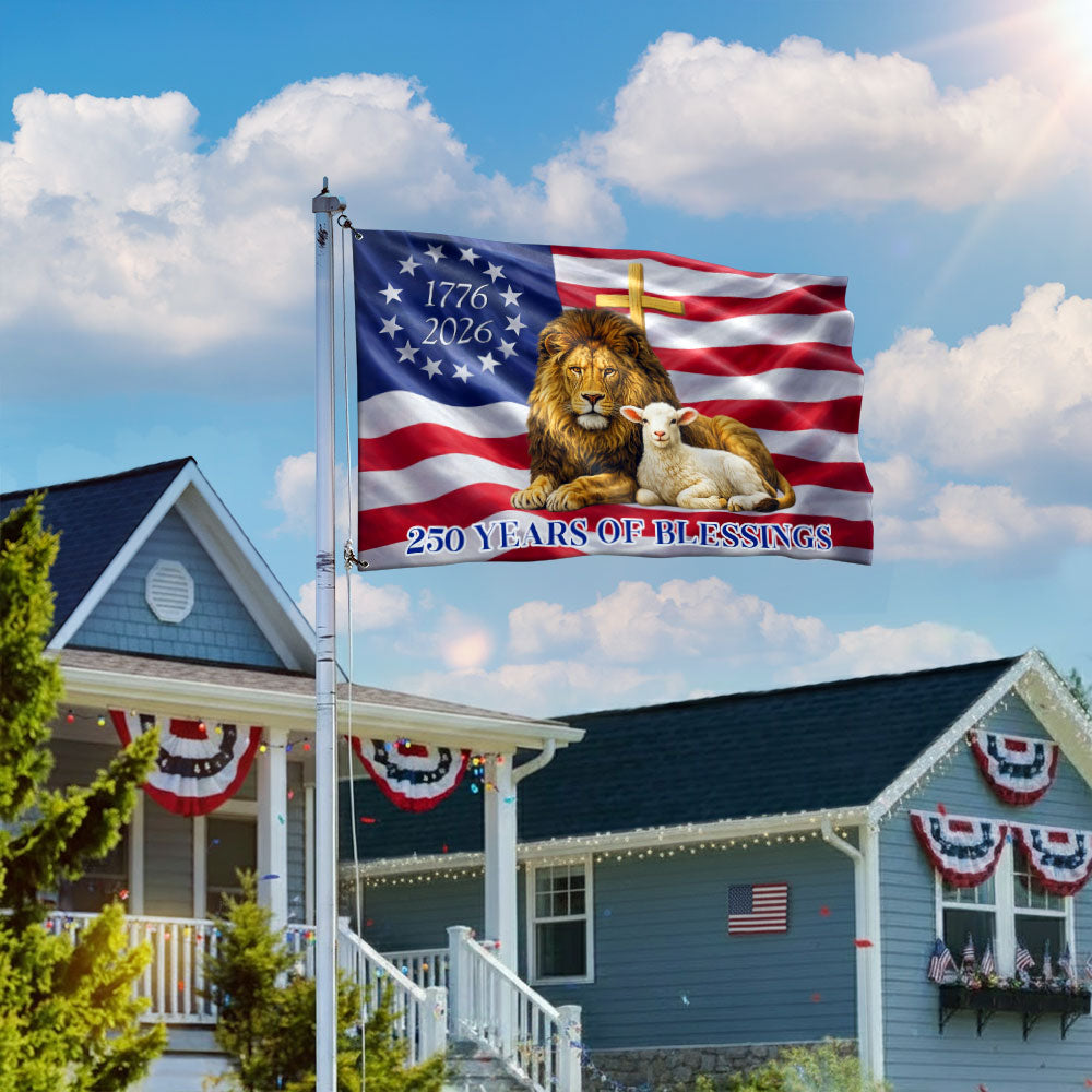 250 Years of Blessings American Grommet Flag,  Jewish The Lamb And Lion of Judah Decor