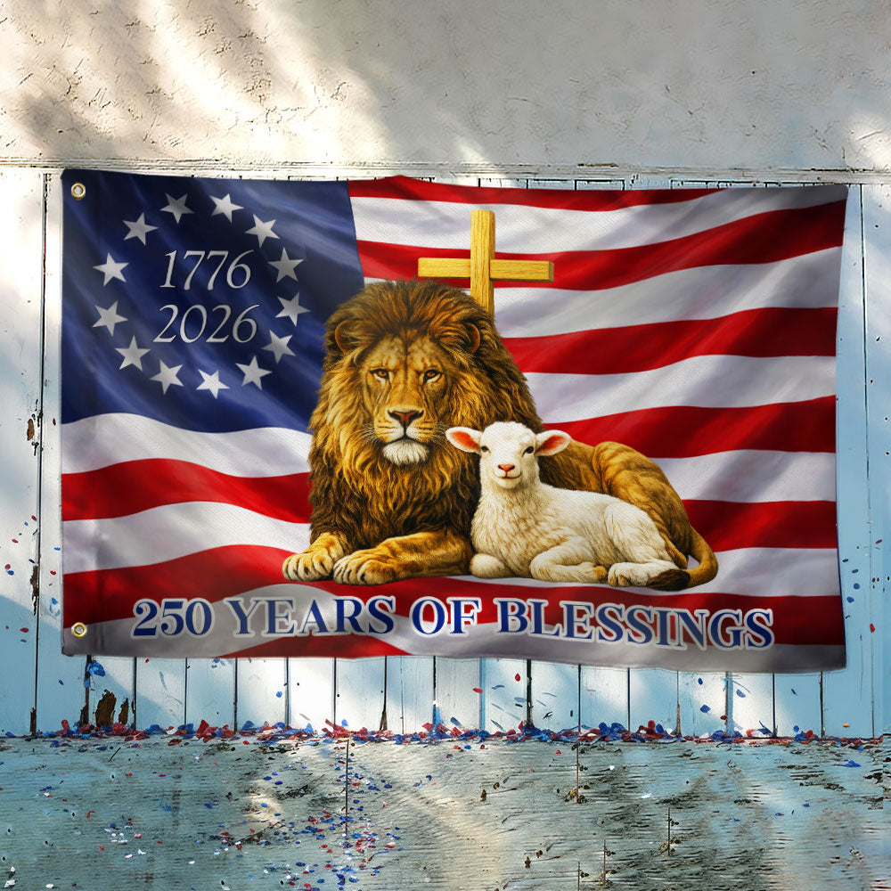 250 Years of Blessings American Grommet Flag,  Jewish The Lamb And Lion of Judah Decor