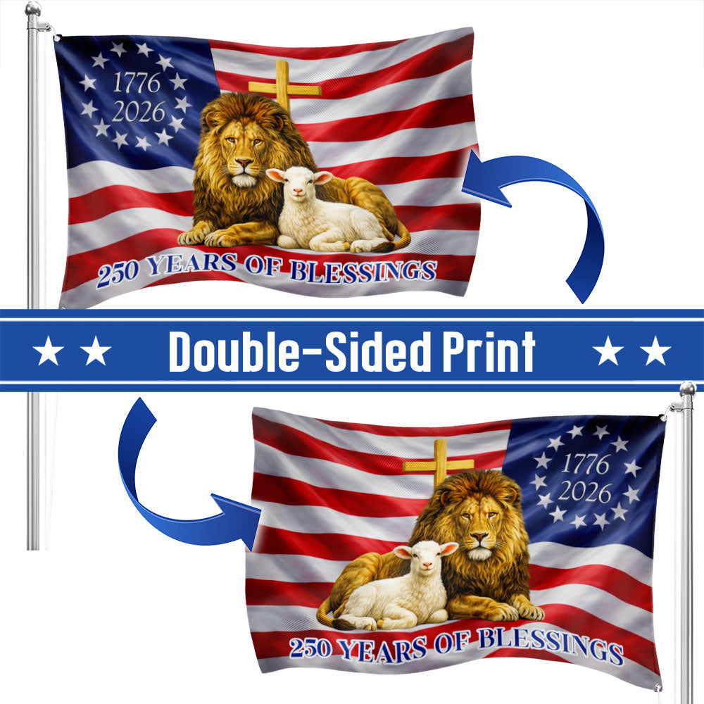 250 Years of Blessings American Grommet Flag,  Jewish The Lamb And Lion of Judah Decor