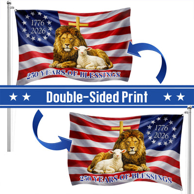 250 Years of Blessings American Grommet Flag,  Jewish The Lamb And Lion of Judah Decor