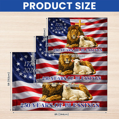 250 Years of Blessings American Grommet Flag,  Jewish The Lamb And Lion of Judah Decor