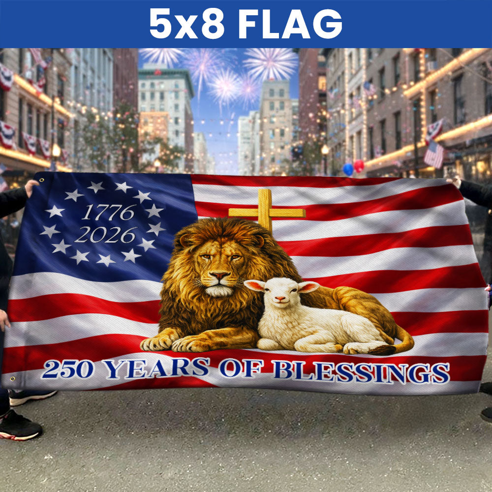 250 Years of Blessings American Grommet Flag,  Jewish The Lamb And Lion of Judah Decor