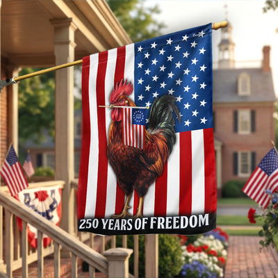 Chicken Rooster American Flag, 250 Years of Freedom Farm Flag
