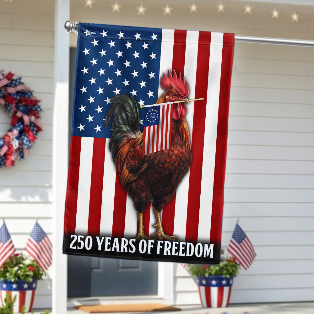 Chicken Rooster American Flag, 250 Years of Freedom Farm Flag