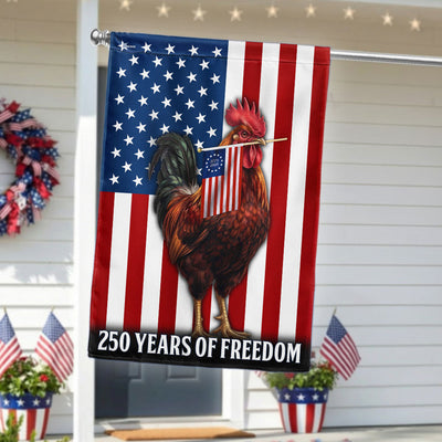 Chicken Rooster American Flag, 250 Years of Freedom Farm Flag