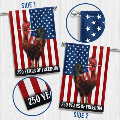 Chicken Rooster American Flag, 250 Years of Freedom Farm Flag