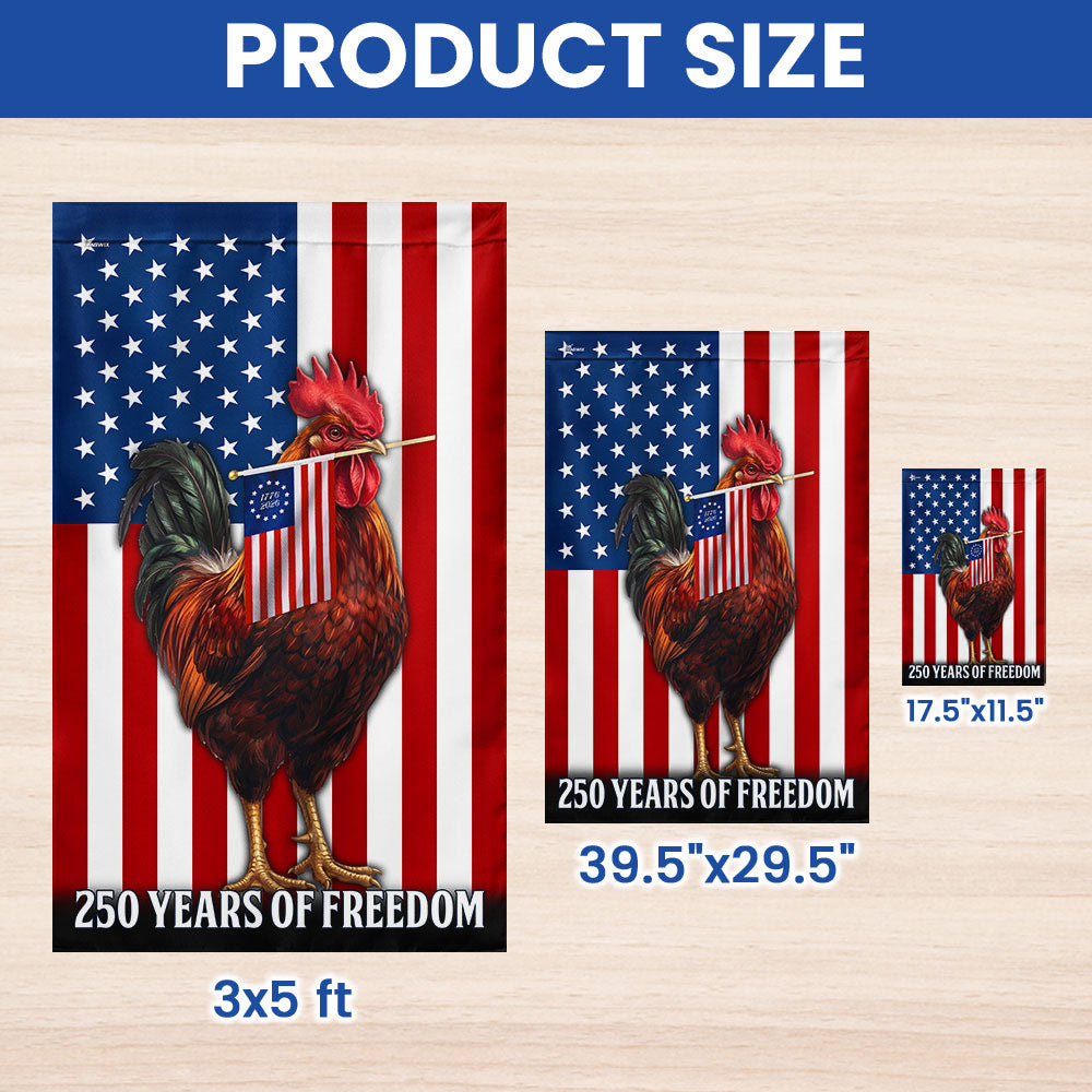 Chicken Rooster American Flag, 250 Years of Freedom Farm Flag