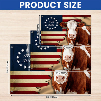 Hertford Cow American Flag, 1776 2026 Proud Cow Farmer Grommet Flag