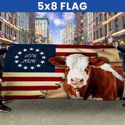 Hertford Cow American Flag, 1776 2026 Proud Cow Farmer Grommet Flag