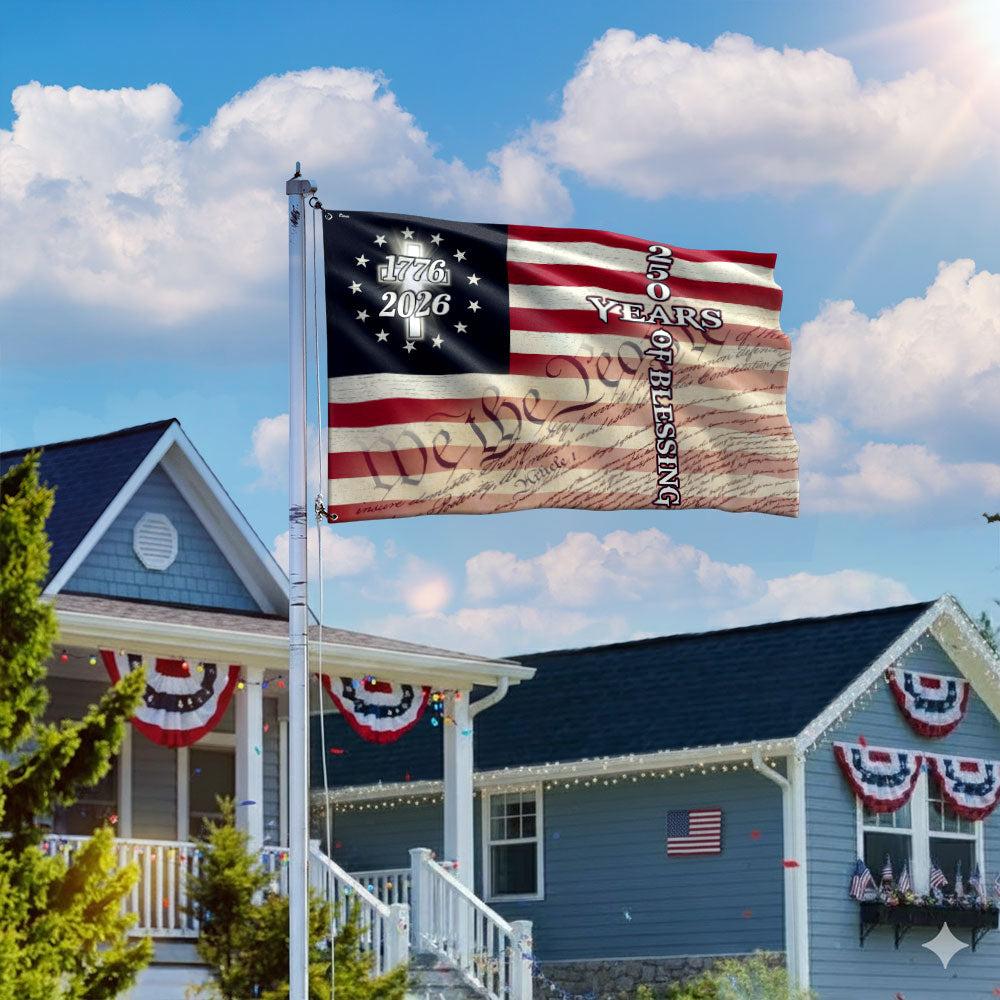 Christian Cross US Flag, 250 Years of Blessing We The People Grommet Flag