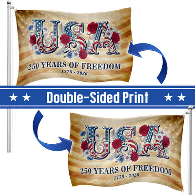 USA American Flag, 250 Years of Freedom Vintage Patriotic Grommet Flag