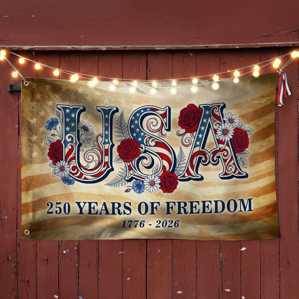 USA American Flag, 250 Years of Freedom Vintage Patriotic Grommet Flag
