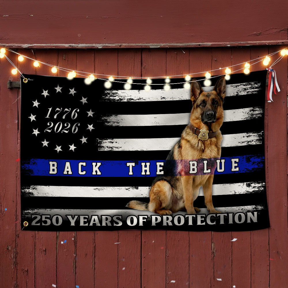 Police US Flag, 1776 2026 German Shepherd Thin Blue Line Grommet Flag