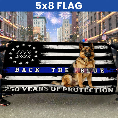 Police US Flag, 1776 2026 German Shepherd Thin Blue Line Grommet Flag