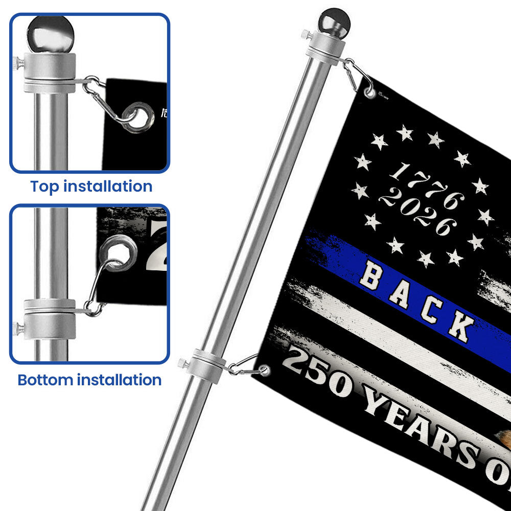 Police US Flag, 1776 2026 German Shepherd Thin Blue Line Grommet Flag