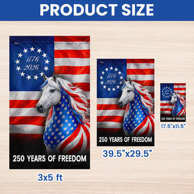 Horse Farmhouse Flag, 250 Years Strong Patriotic White Horse US Flag