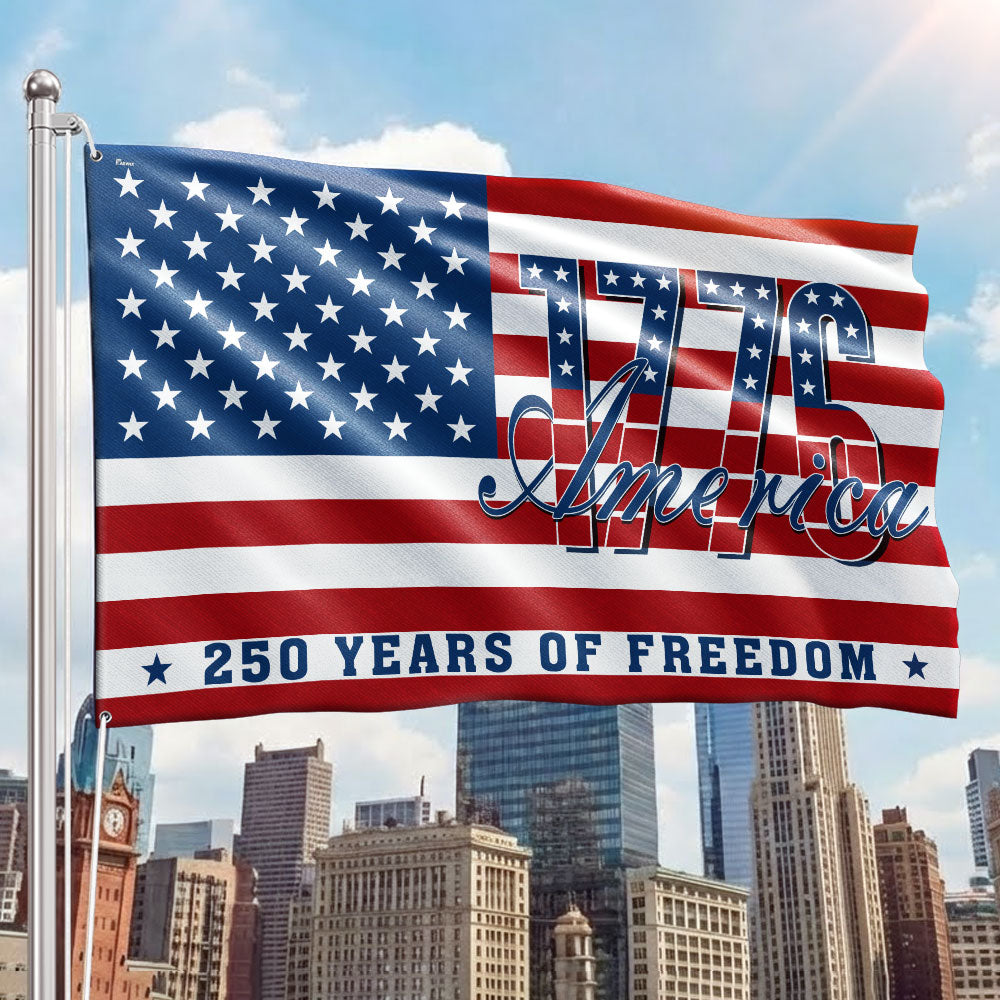 Patriotic American Flag, 1776 America 250 Years of Freedom Grommet Flag