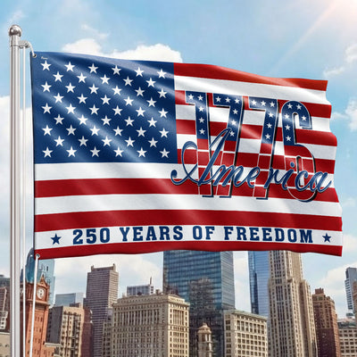 Patriotic American Flag, 1776 America 250 Years of Freedom Grommet Flag