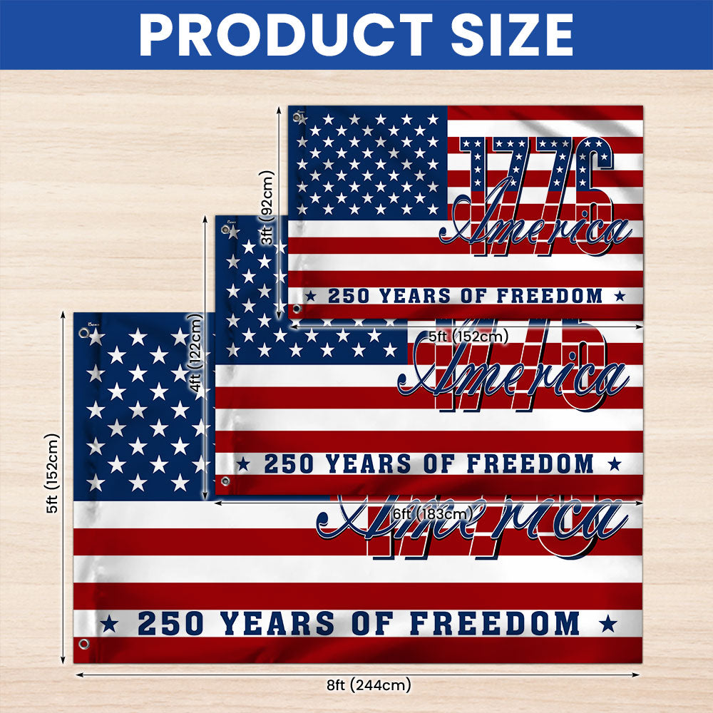 Patriotic American Flag, 1776 America 250 Years of Freedom Grommet Flag