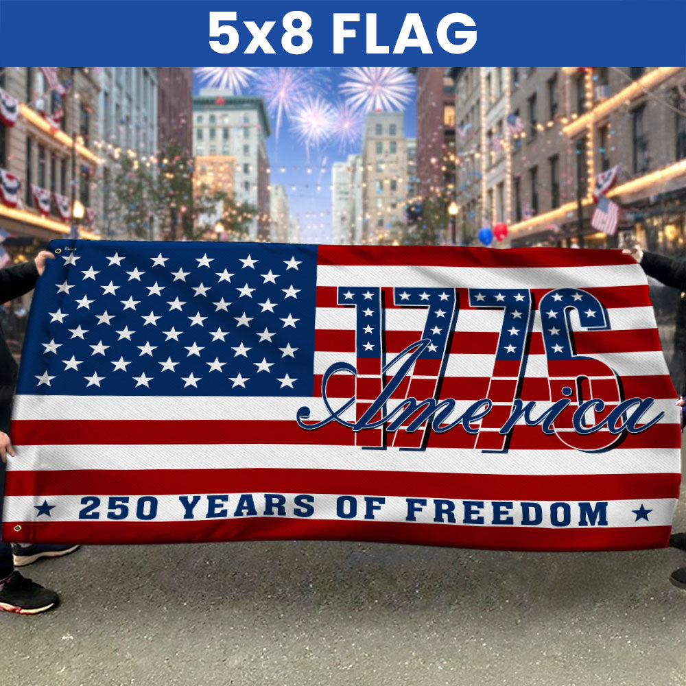 Patriotic American Flag, 1776 America 250 Years of Freedom Grommet Flag